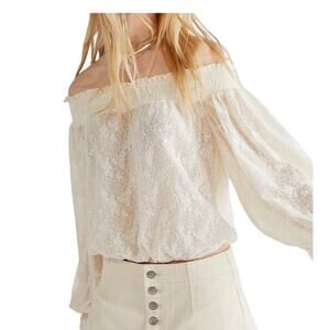 new Free People Emily Boho Lacey Top NWT size XS Off-the-Shoulder Ivory